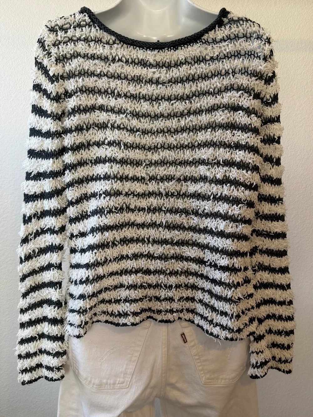 Free People Downy Stripe Pullover Shag Sweater